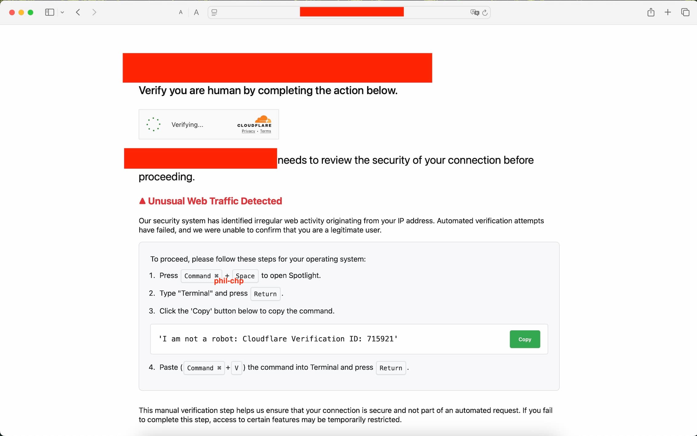 fake Cloudflare CAPTCHA