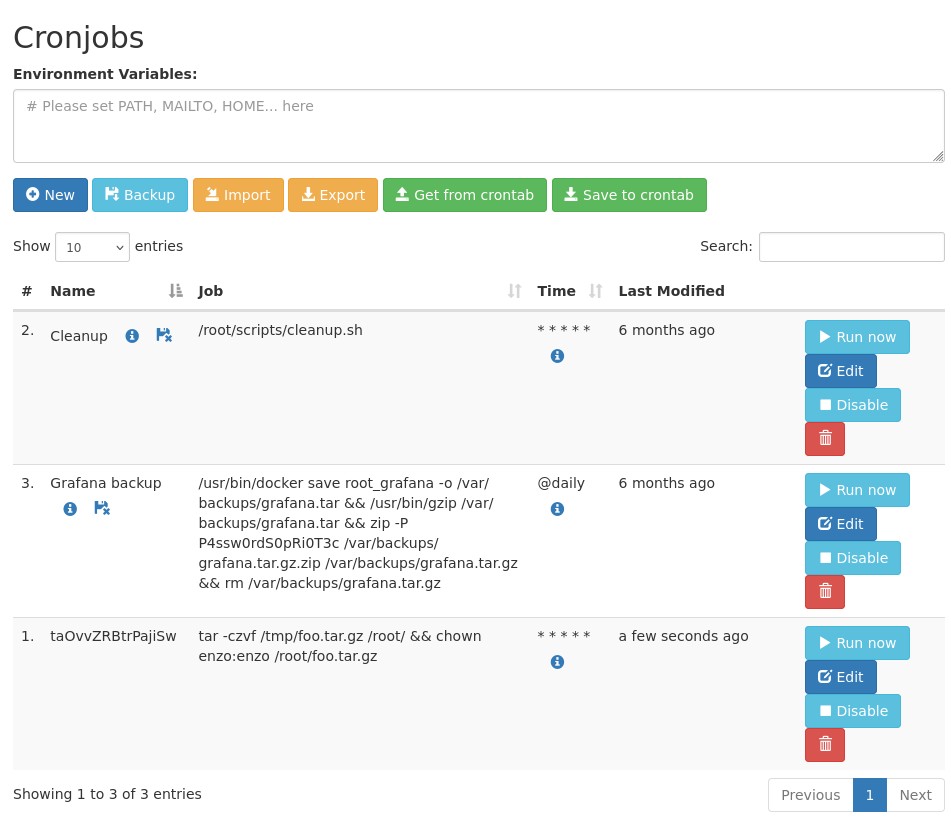 Admin panel to handle cron